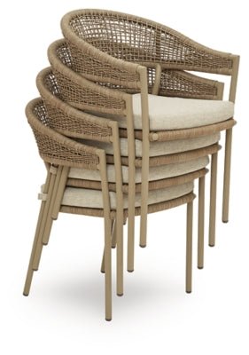 Orchard Beach Outdoor Arm Chair with Cushion (Set of 4) - Beige Chair Set modern furniture Contempo Furniture