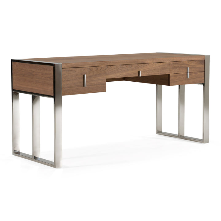 Orcutt - Modern Walnut &amp; Stainless Steel Desk