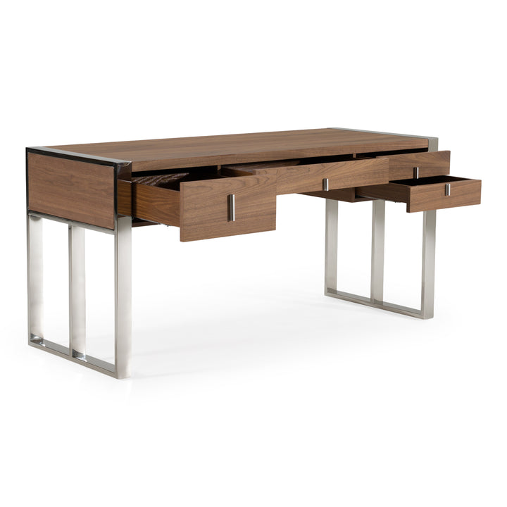Orcutt - Modern Walnut &amp; Stainless Steel Desk