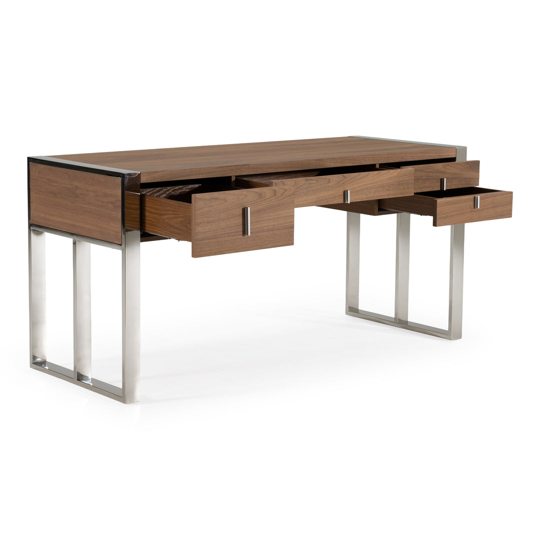 Orcutt - Modern Walnut & Stainless Steel Desk