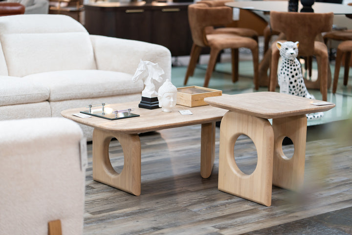 Osaka  Modern Faux Marble + Natural Ash Coffee Table