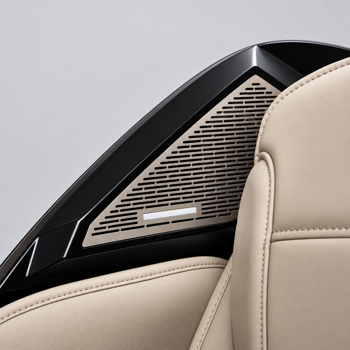 Premium surround sound bluetooth speakers integrated into the Maestro headrest frame.