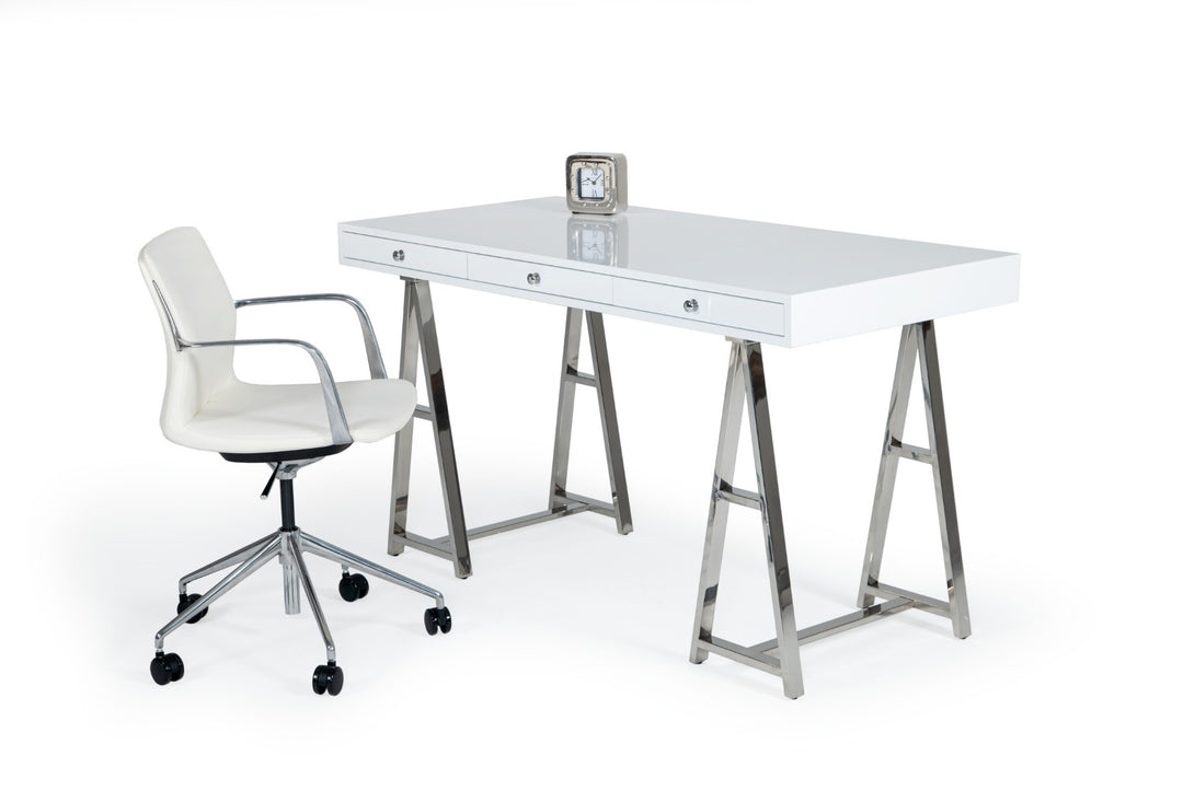Ostrow - White + Stainless Steel Desk