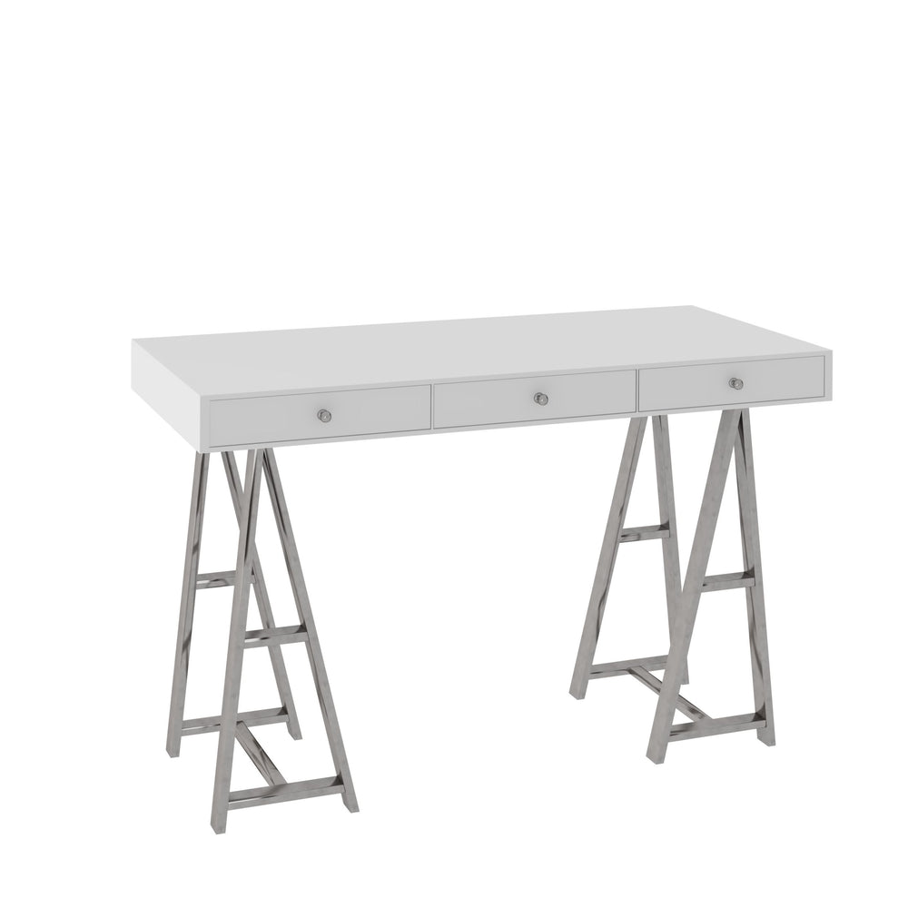 Ostrow - White + Stainless Steel Desk - View 2