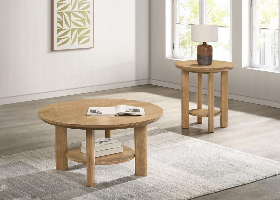 Ottowa - 2 Piece Round Wood Coffee Table Set - Washed Oak Table Set modern furniture Contempo Furniture
