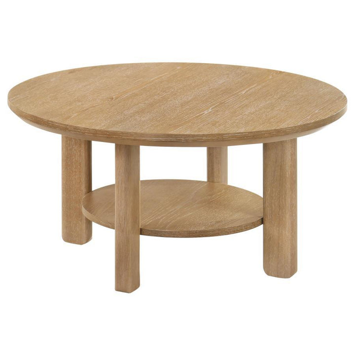 Ottowa - 3 Piece Round Wood Coffee Table Set - Washed Oak Table Set modern furniture Contempo Furniture
