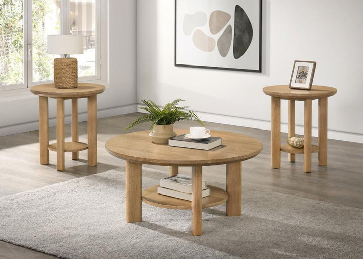 Ottowa - 3 Piece Round Wood Coffee Table Set - Washed Oak Table Set modern furniture Contempo Furniture