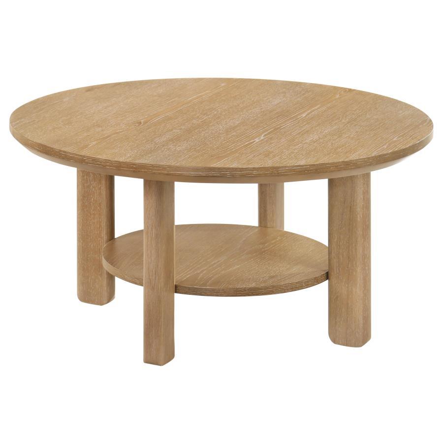 Ottowa - 36" Round Wood Cocktail Coffee Table Washed - Light Oak Coffee Table modern furniture Contempo Furniture