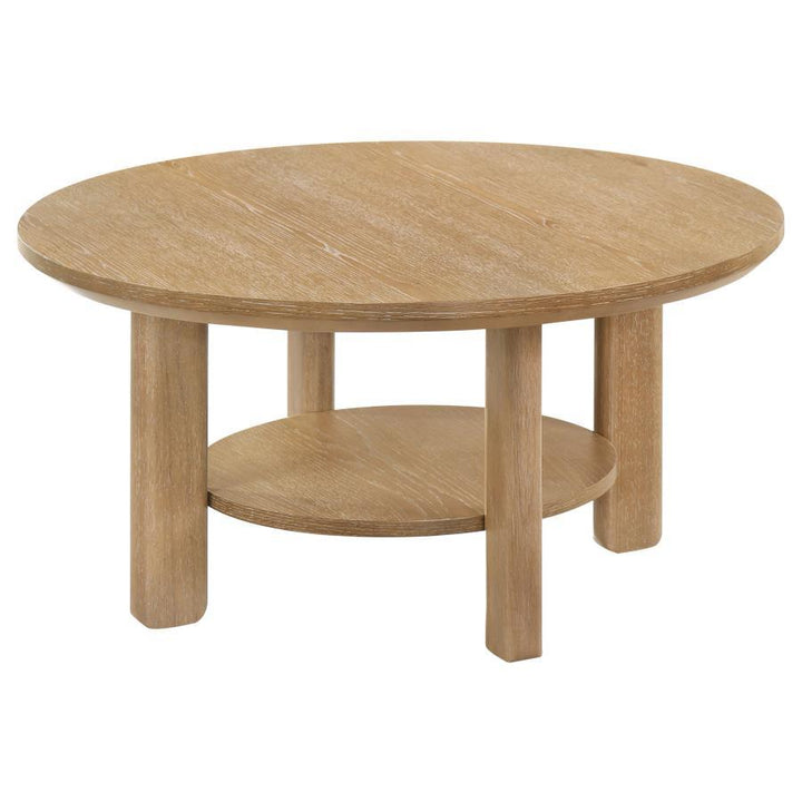 Ottowa - 36" Round Wood Cocktail Coffee Table Washed - Light Oak Coffee Table modern furniture Contempo Furniture