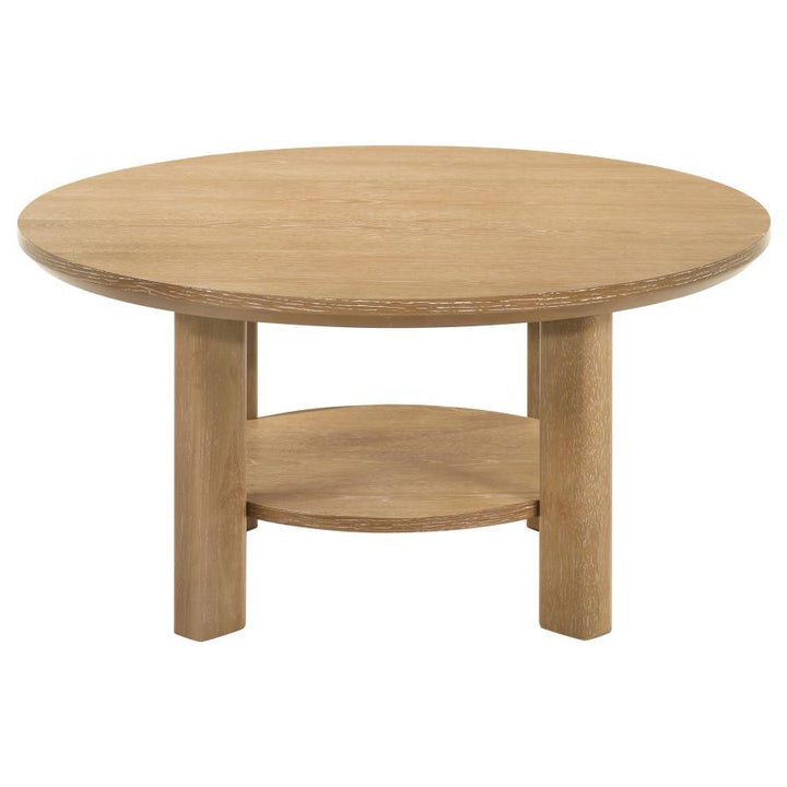 Ottowa - 36" Round Wood Cocktail Coffee Table Washed - Light Oak Coffee Table modern furniture Contempo Furniture