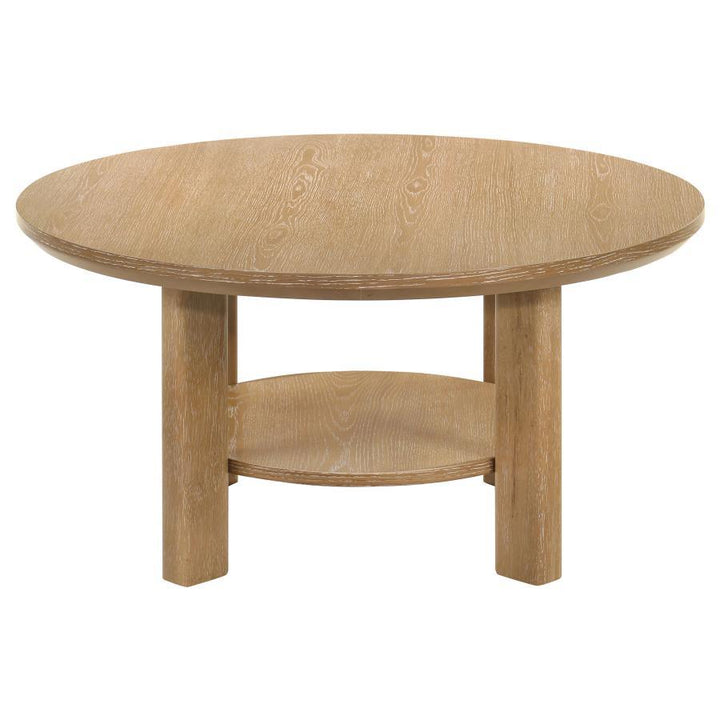 Ottowa - 36" Round Wood Cocktail Coffee Table Washed - Light Oak Coffee Table modern furniture Contempo Furniture