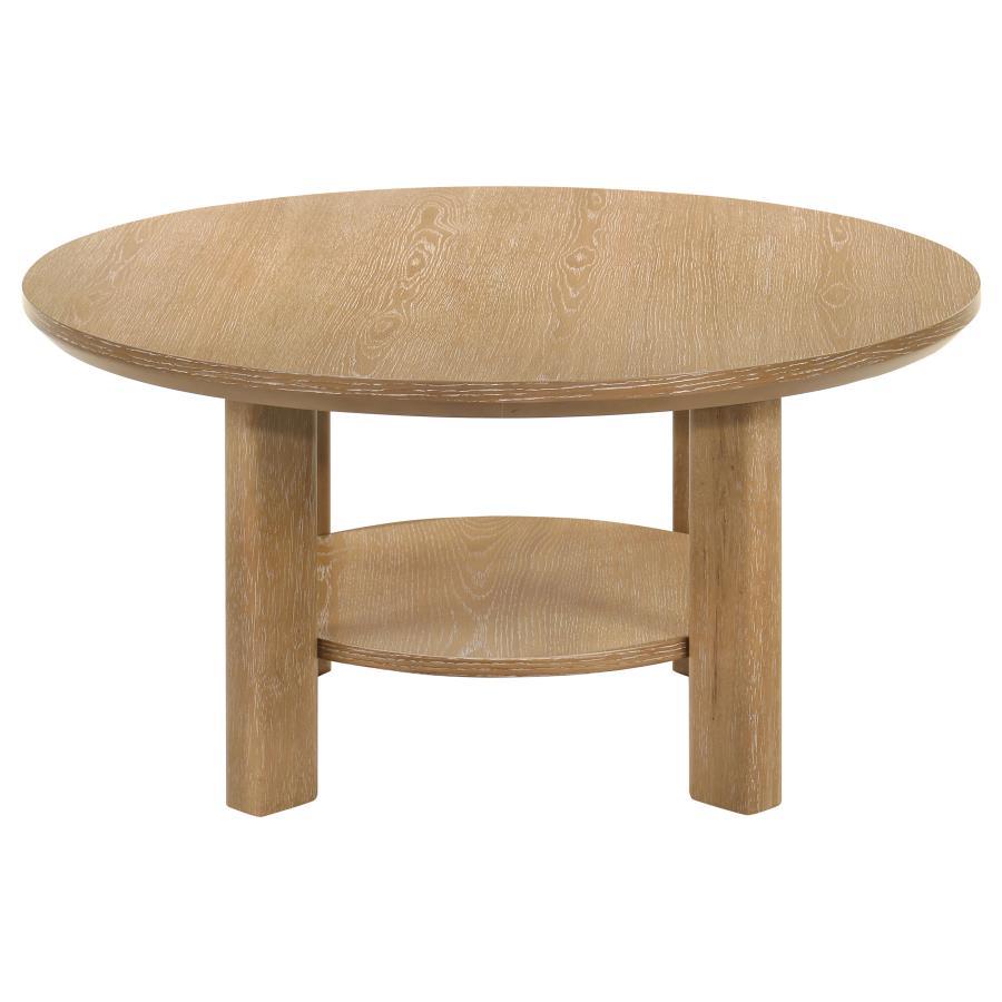 Ottowa - 36" Round Wood Cocktail Coffee Table Washed - Light Oak Coffee Table modern furniture Contempo Furniture