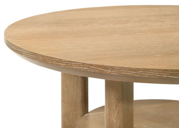 Ottowa - 36" Round Wood Cocktail Coffee Table Washed - Light Oak Coffee Table modern furniture Contempo Furniture