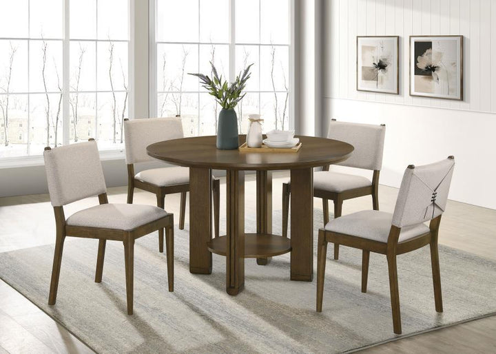 Ottowa - Round Wood Dining Table With Shelf - Brown Dining Table modern furniture Contempo Furniture