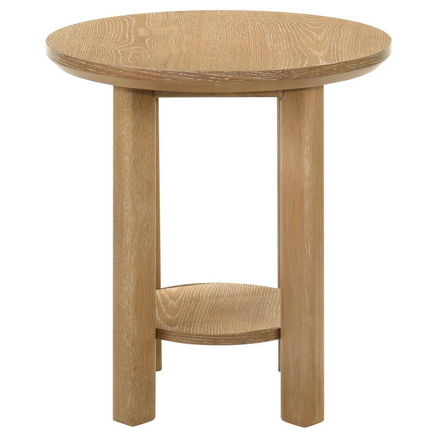 Ottowa - Round Wood Side End Table With Shelf - Washed Oak End Table modern furniture Contempo Furniture