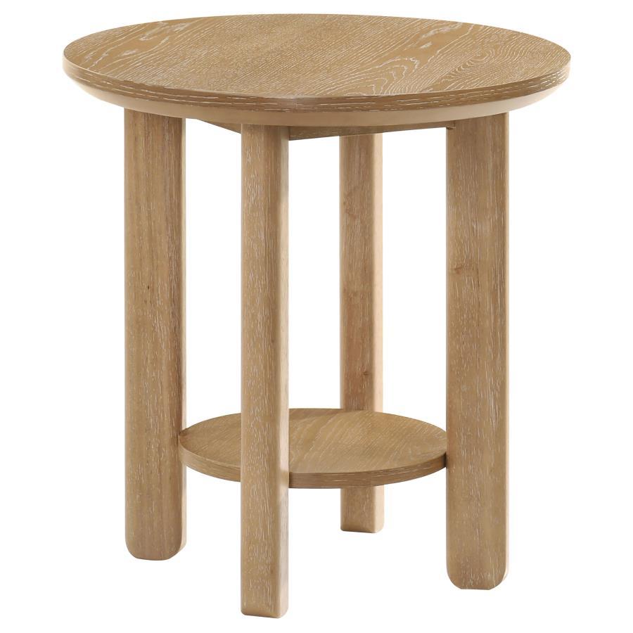 Ottowa - Round Wood Side End Table With Shelf - Washed Oak End Table modern furniture Contempo Furniture