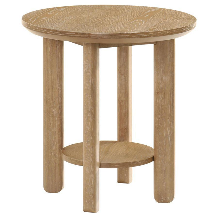 Ottowa - Round Wood Side End Table With Shelf - Washed Oak End Table modern furniture Contempo Furniture