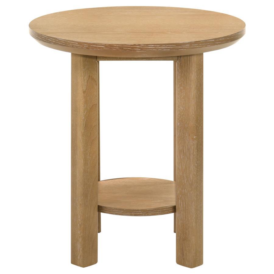 Ottowa - Round Wood Side End Table With Shelf - Washed Oak End Table modern furniture Contempo Furniture