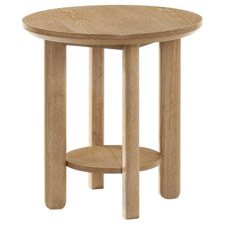 Ottowa - Round Wood Side End Table With Shelf - Washed Oak End Table modern furniture Contempo Furniture