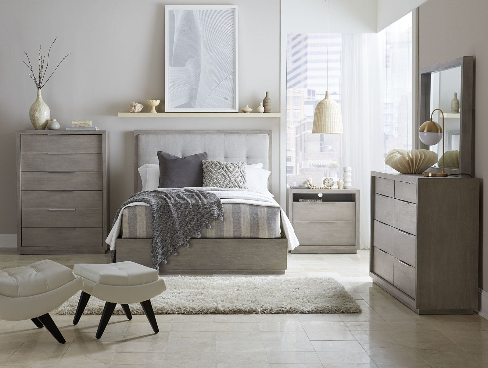 Oxford Upholstered Platform Bed in Mineral Bed modern furniture Contempo Furniture