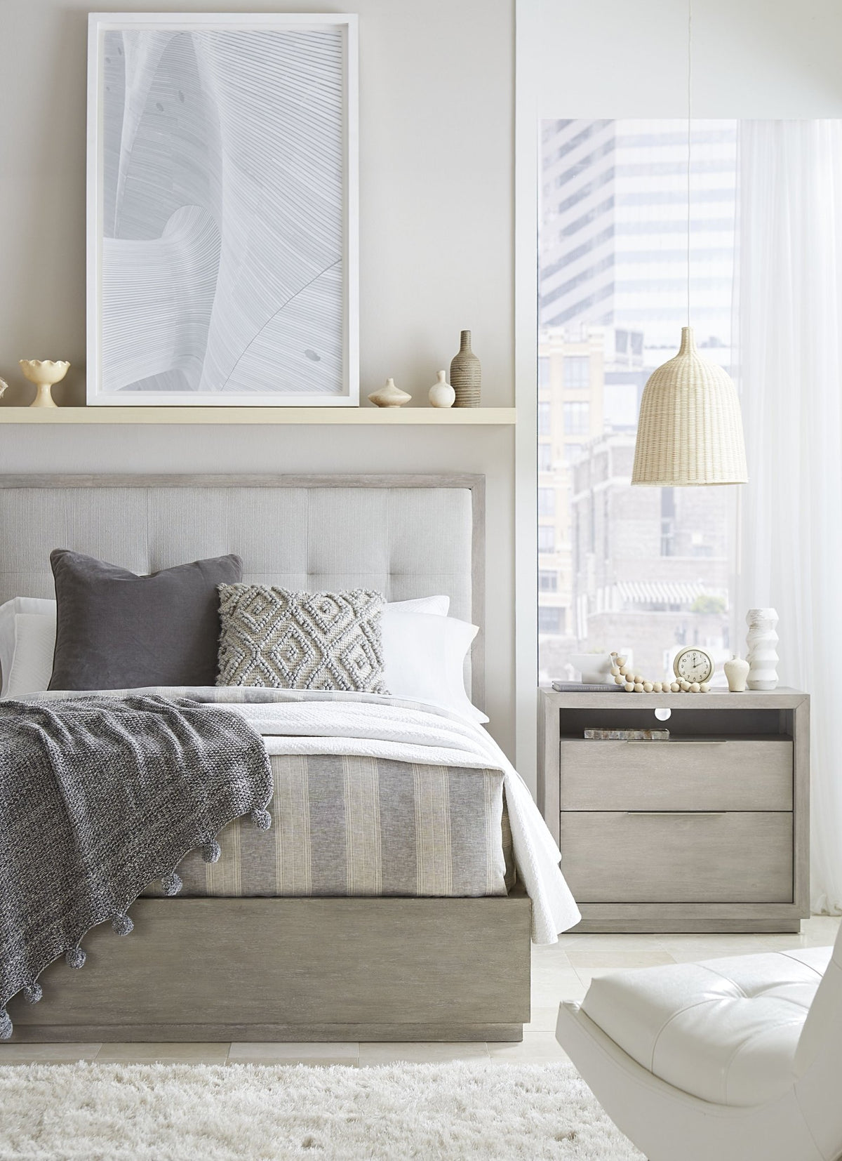 Oxford Upholstered Platform Bed in Mineral Bed modern furniture Contempo Furniture