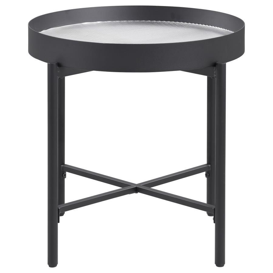 Ozella - 2 Piece Round Coffee And End Table Set - Sandy Black Table Set modern furniture Contempo Furniture