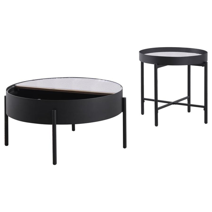 Ozella - 2 Piece Round Coffee And End Table Set - Sandy Black Table Set modern furniture Contempo Furniture