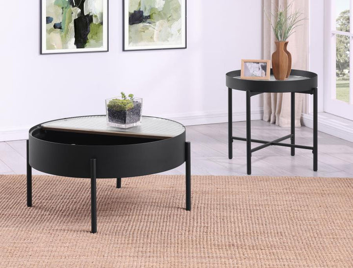 Ozella - 2 Piece Round Coffee And End Table Set - Sandy Black Table Set modern furniture Contempo Furniture