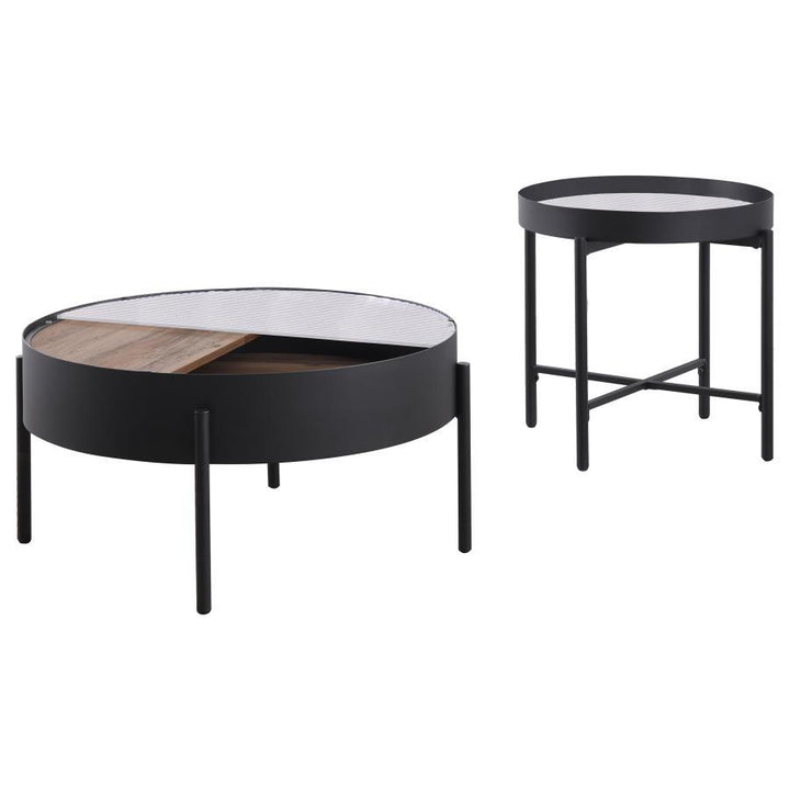 Ozella - 2 Piece Round Coffee And End Table Set - Sandy Black Table Set modern furniture Contempo Furniture
