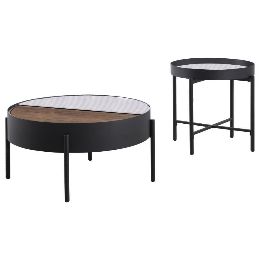 Ozella - 2 Piece Round Coffee And End Table Set - Sandy Black Table Set modern furniture Contempo Furniture