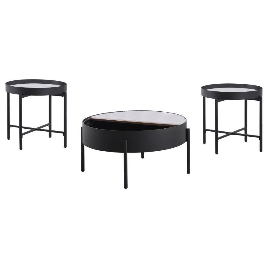 Ozella - 3 Piece Round Coffee And End Table Set - Sandy Black Table Set modern furniture Contempo Furniture