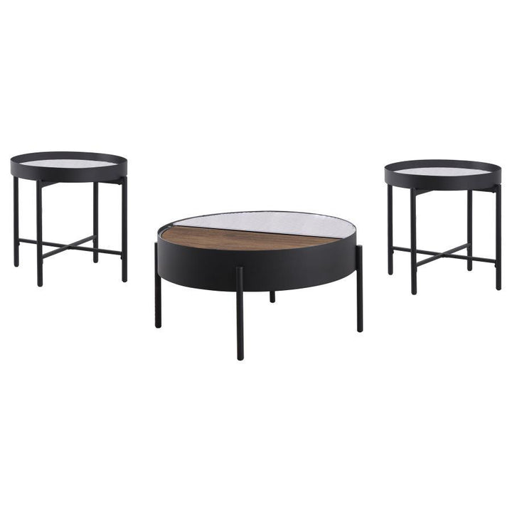 Ozella - 3 Piece Round Coffee And End Table Set - Sandy Black Table Set modern furniture Contempo Furniture