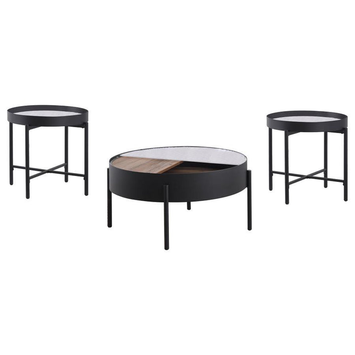 Ozella - 3 Piece Round Coffee And End Table Set - Sandy Black Table Set modern furniture Contempo Furniture