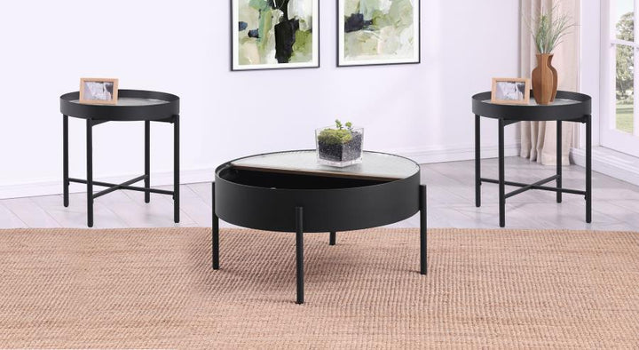 Ozella - 3 Piece Round Coffee And End Table Set - Sandy Black Table Set modern furniture Contempo Furniture