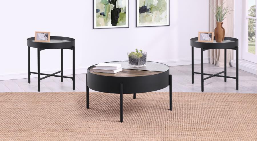 Ozella - 3 Piece Round Coffee And End Table Set - Sandy Black Table Set modern furniture Contempo Furniture