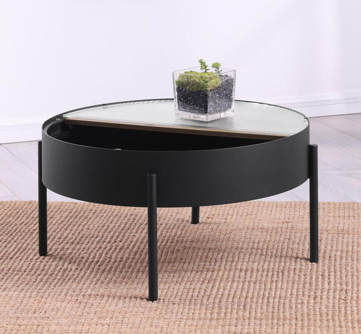 Ozella - Round Coffee Table With Hidden Storage Sandy - Black Coffee Table modern furniture Contempo Furniture
