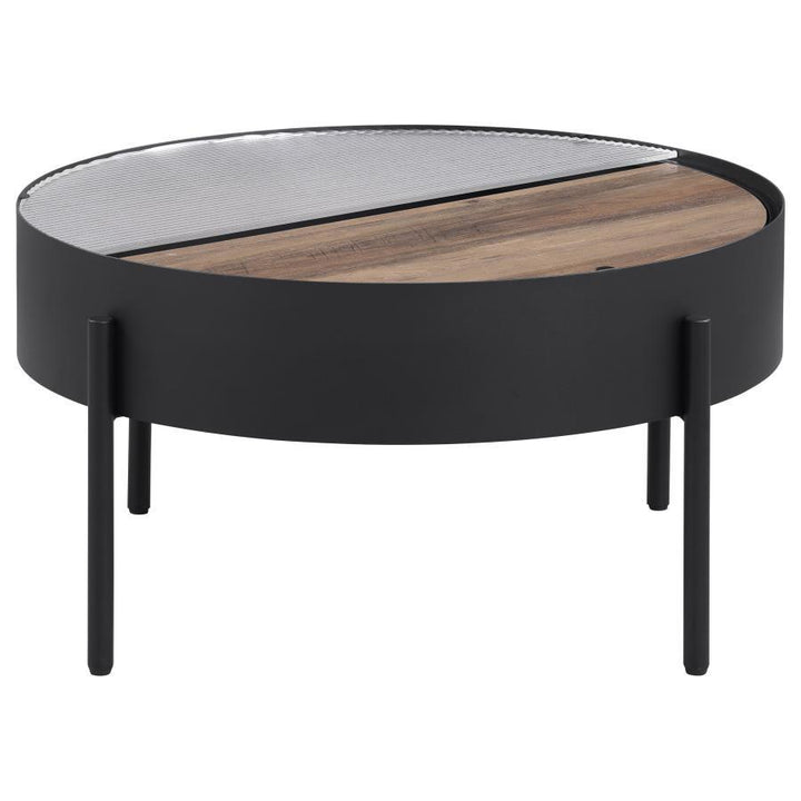 Ozella - Round Coffee Table With Hidden Storage Sandy - Black Coffee Table modern furniture Contempo Furniture