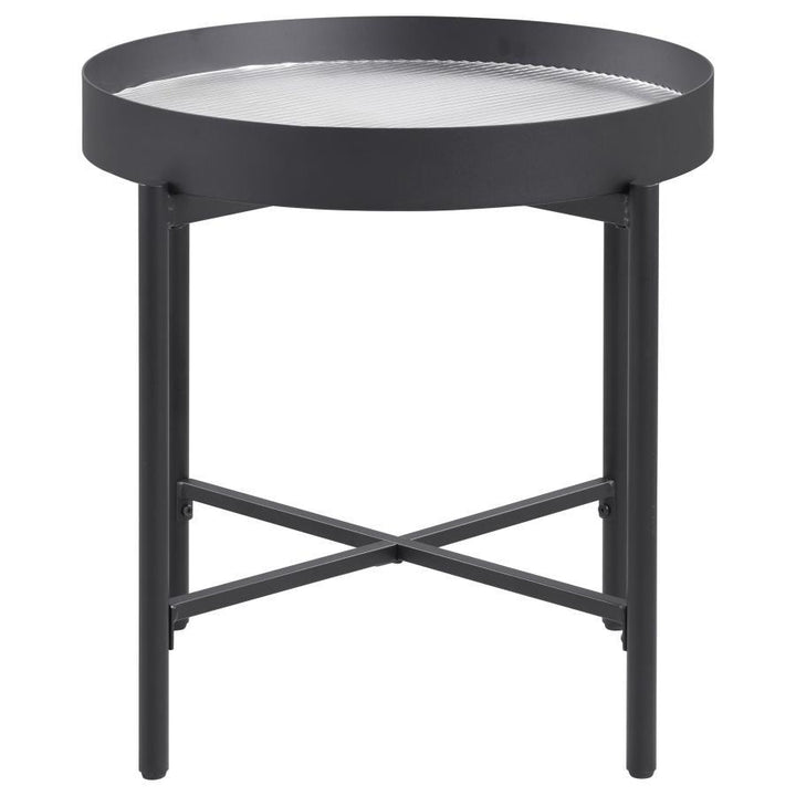 Ozella - Round End Side Table With Recessed Top Sandy - Black End Table modern furniture Contempo Furniture