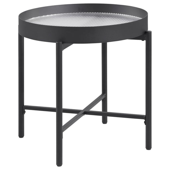 Ozella - Round End Side Table With Recessed Top Sandy - Black End Table modern furniture Contempo Furniture