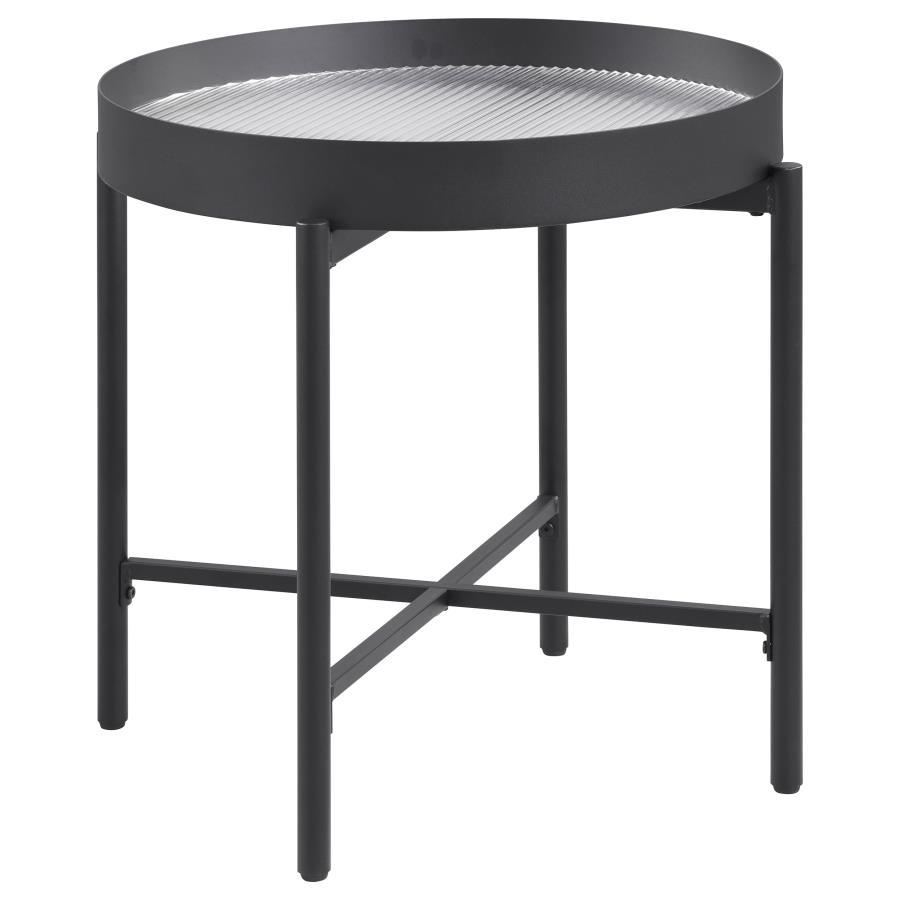 Ozella - Round End Side Table With Recessed Top Sandy - Black End Table modern furniture Contempo Furniture