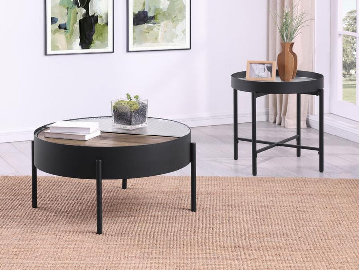 Ozella - Round End Side Table With Recessed Top Sandy - Black End Table modern furniture Contempo Furniture