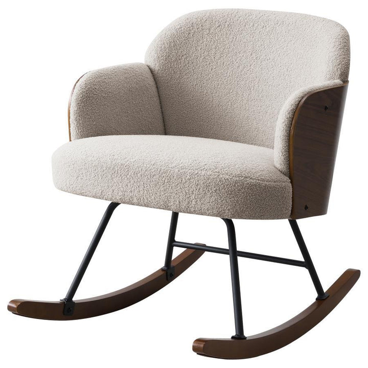 Paige - Boucle Upholstered Mid Back Rocking Chair - Beige Rocker Chair modern furniture Contempo Furniture