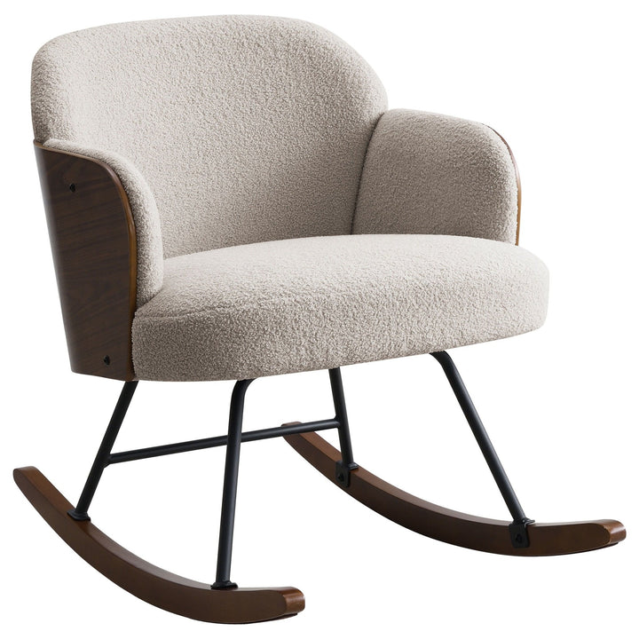 Paige - Boucle Upholstered Mid Back Rocking Chair - Beige Rocker Chair modern furniture Contempo Furniture