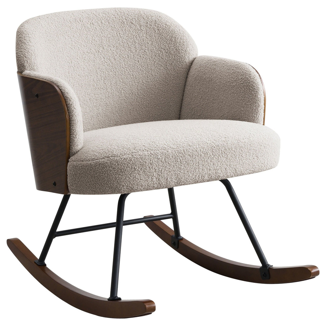 Paige - Boucle Upholstered Mid Back Rocking Chair - Beige Rocker Chair modern furniture Contempo Furniture
