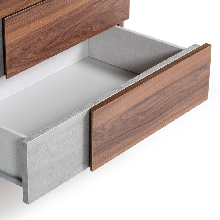 Palermo  Modern Italian Faux Concrete & Walnut Nightstand