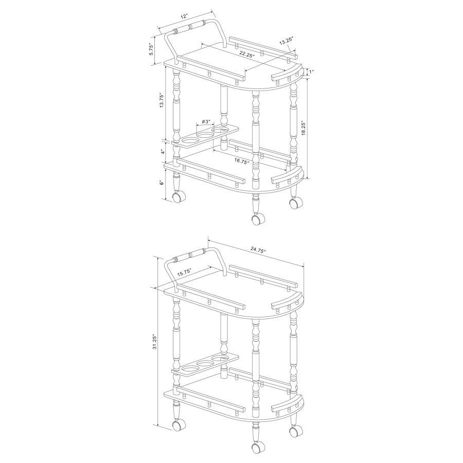 Palmer - 2 - Tier Rectangular Wood Bar Cart - Merlot Bar Cart modern furniture Contempo Furniture