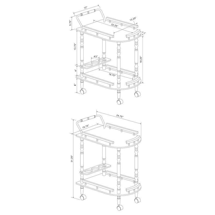 Palmer - 2 - Tier Rectangular Wood Bar Cart - Merlot Bar Cart modern furniture Contempo Furniture