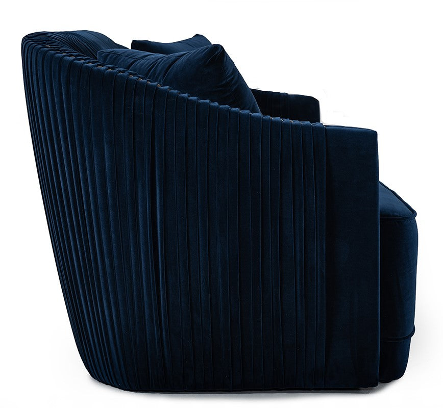 Palomar Modern Blue Velvet & Brass Sofa - View 4