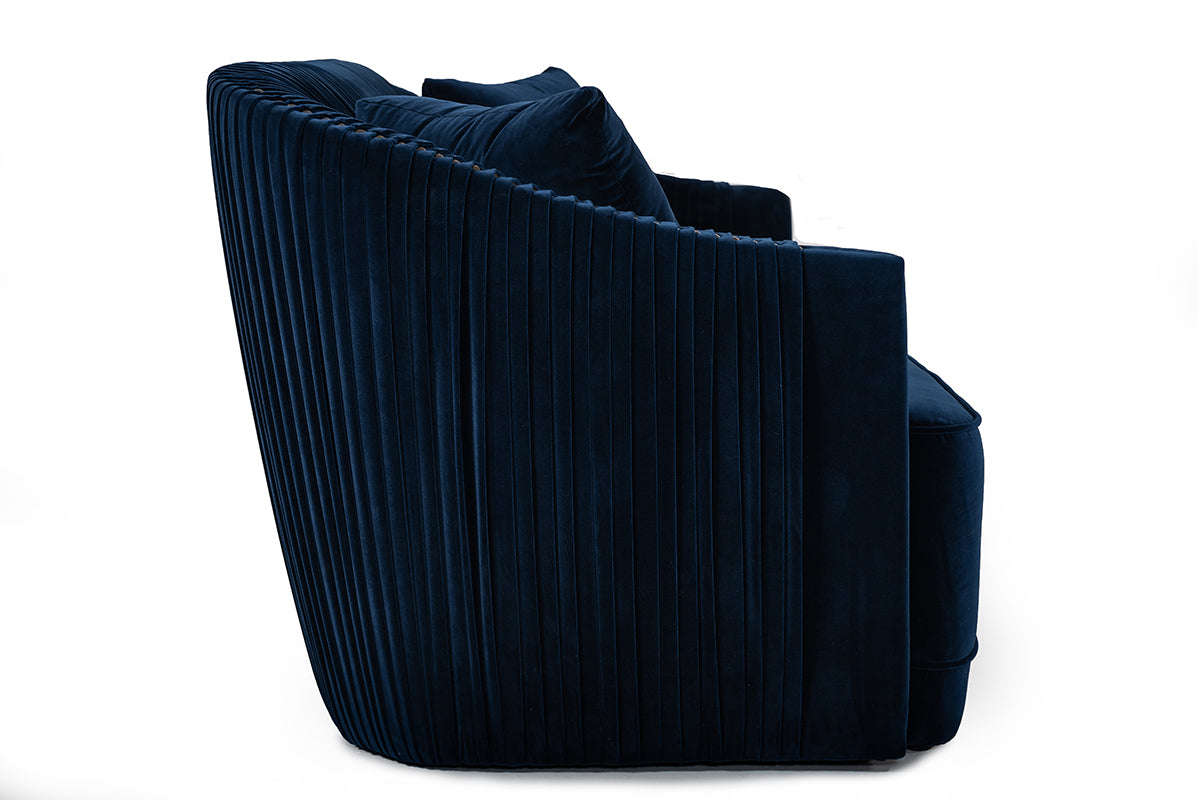 Palomar Modern Blue Velvet  and  Brass Sofa