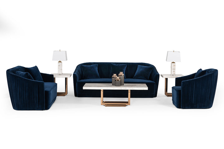 Palomar Modern Blue Velvet  and  Brass Sofa